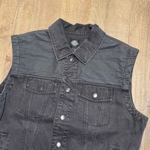 Harley Davidson Men’s Denim and Quilted Vest Black Size Large